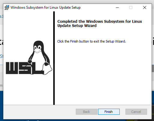 Installatiewizard van de WSL-kernel-update, klaar met de Finish-knop